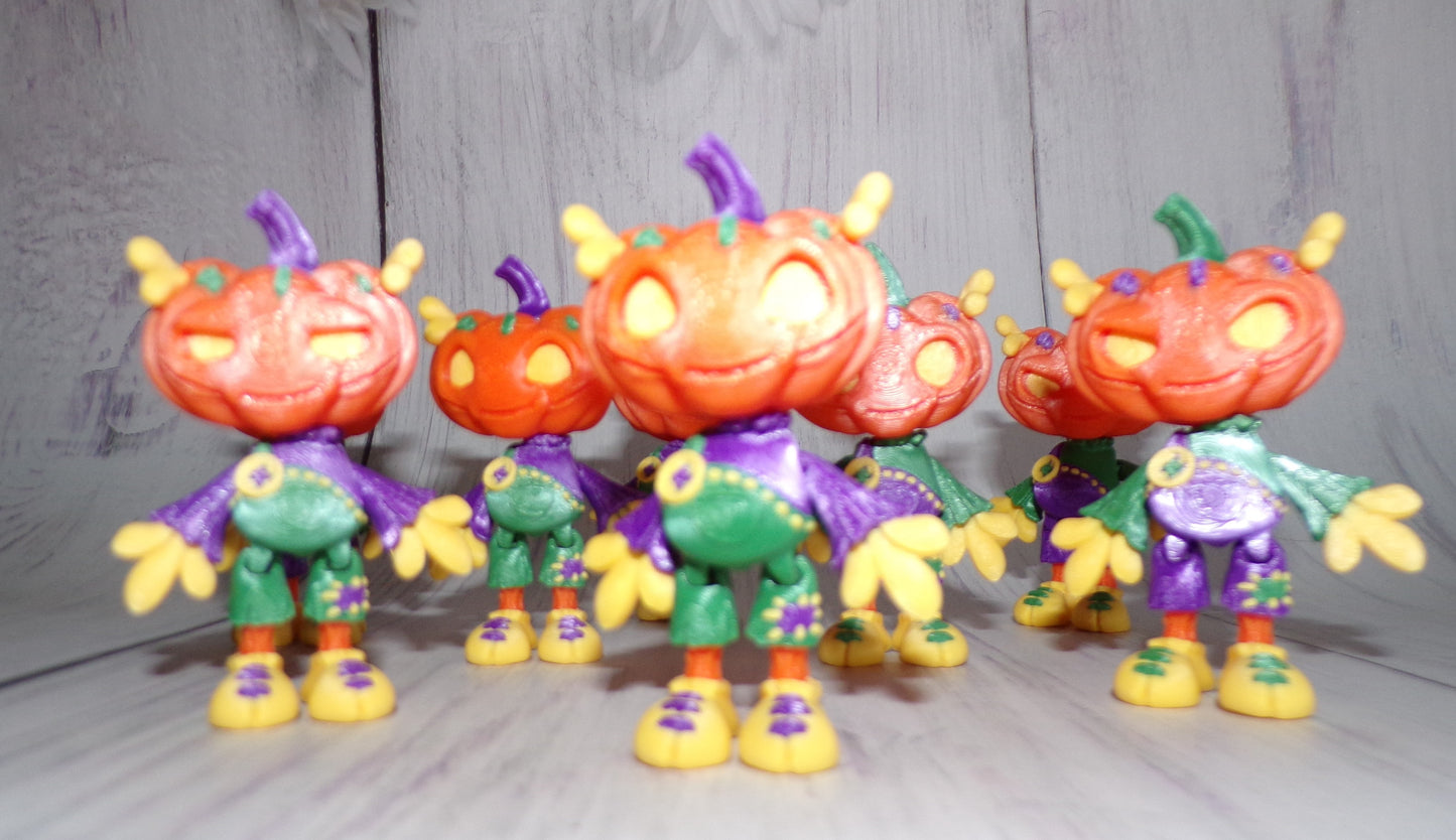 Mini Pumpkin People,Set of 2, 3 inches tall, 3D Printed Articulated Figurine - Wonderland 3D Printing