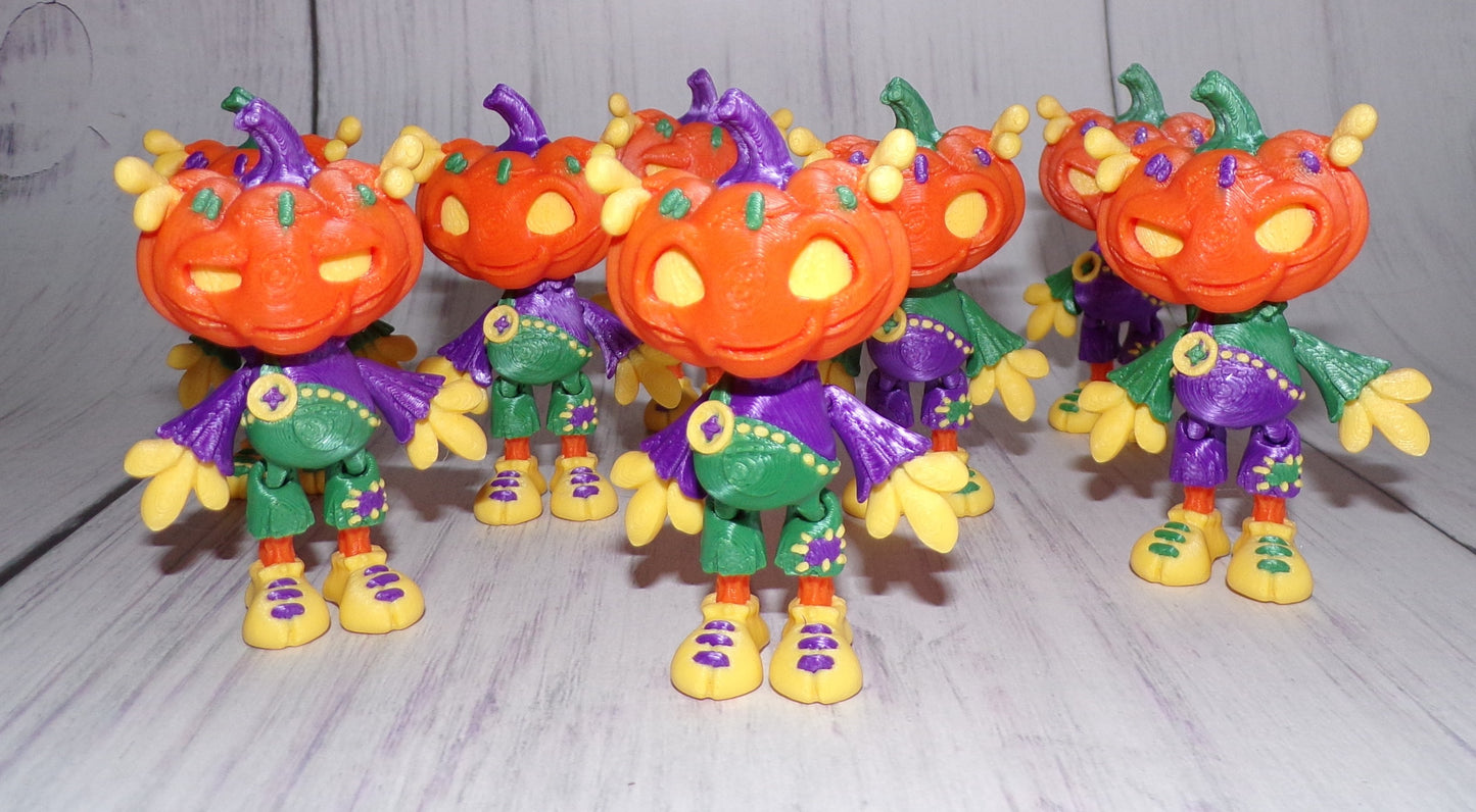 Mini Pumpkin People,Set of 2, 3 inches tall, 3D Printed Articulated Figurine - Wonderland 3D Printing