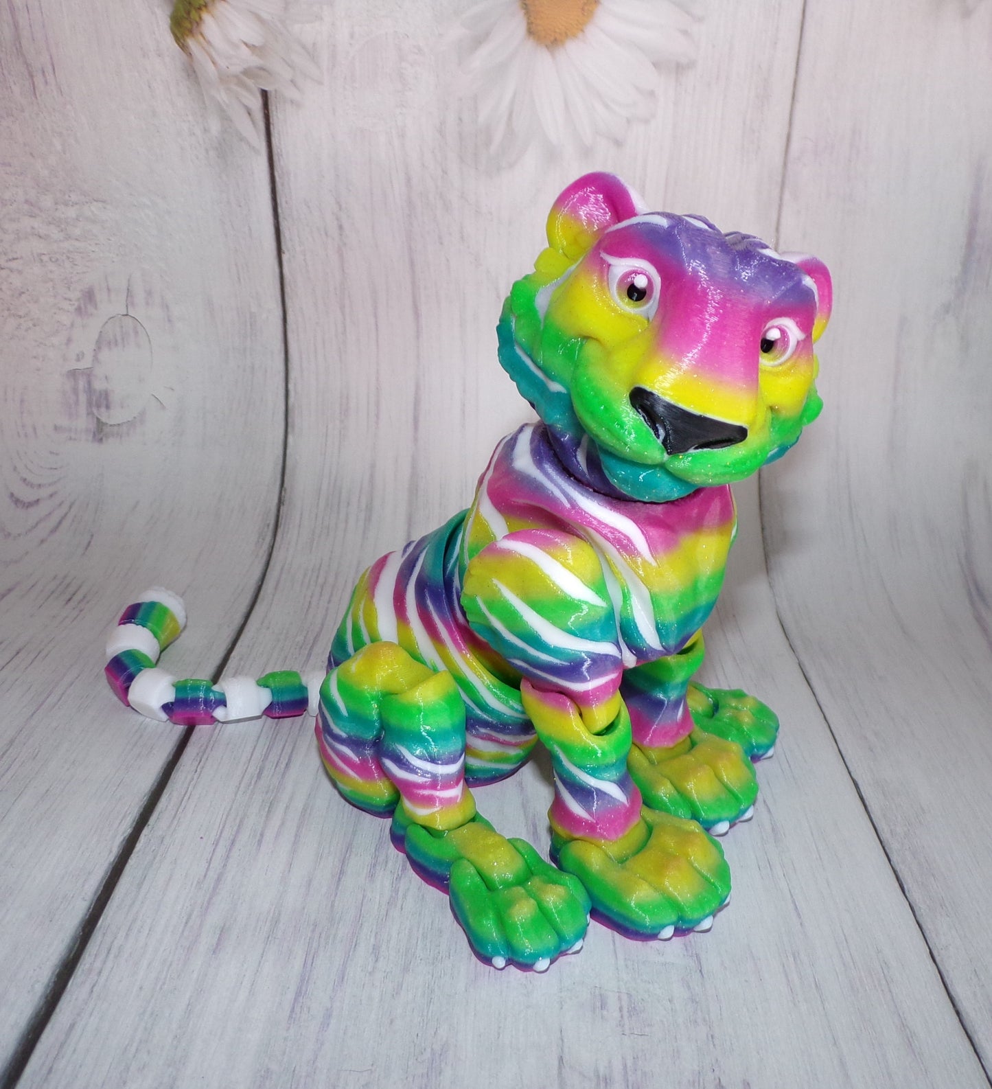Glitter Rainbow Tiger Articulated Figurine - Wonderland 3D Printing
