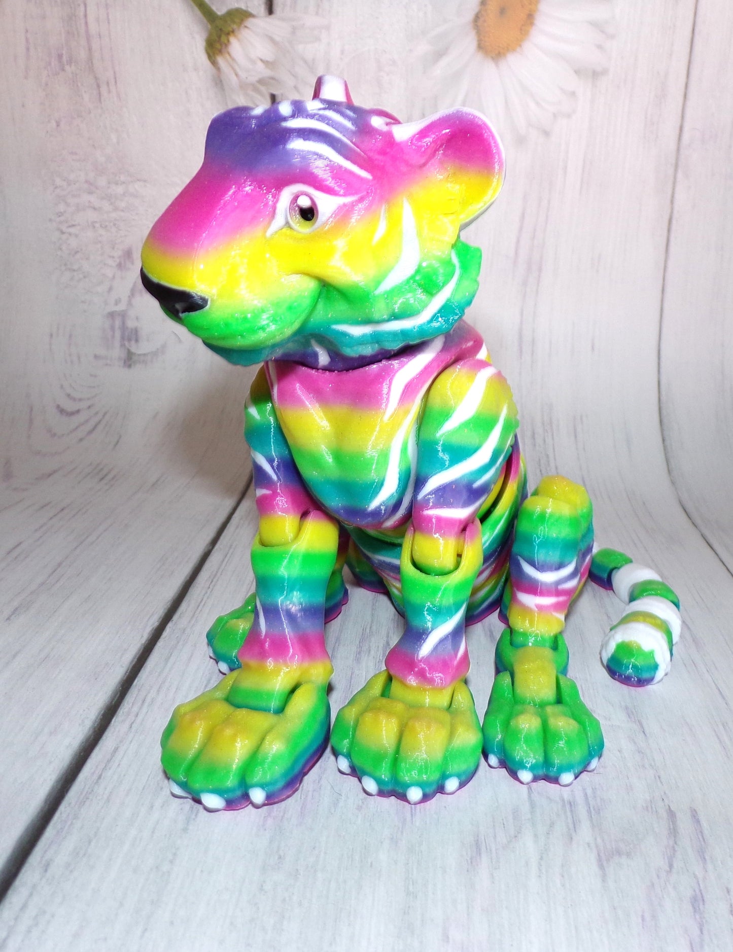 Glitter Rainbow Tiger Articulated Figurine - Wonderland 3D Printing