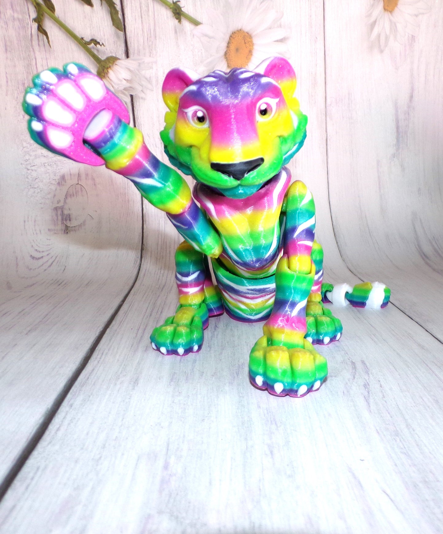 Glitter Rainbow Tiger Articulated Figurine - Wonderland 3D Printing