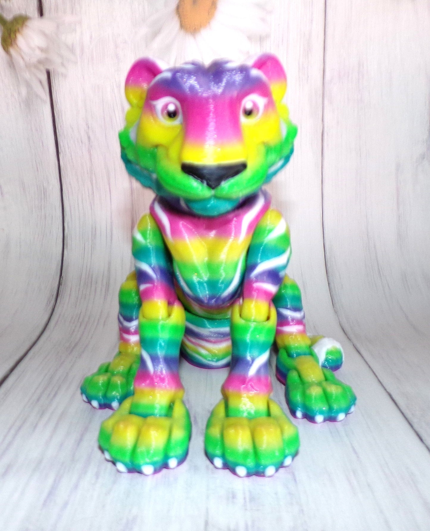 Glitter Rainbow Tiger Articulated Figurine - Wonderland 3D Printing