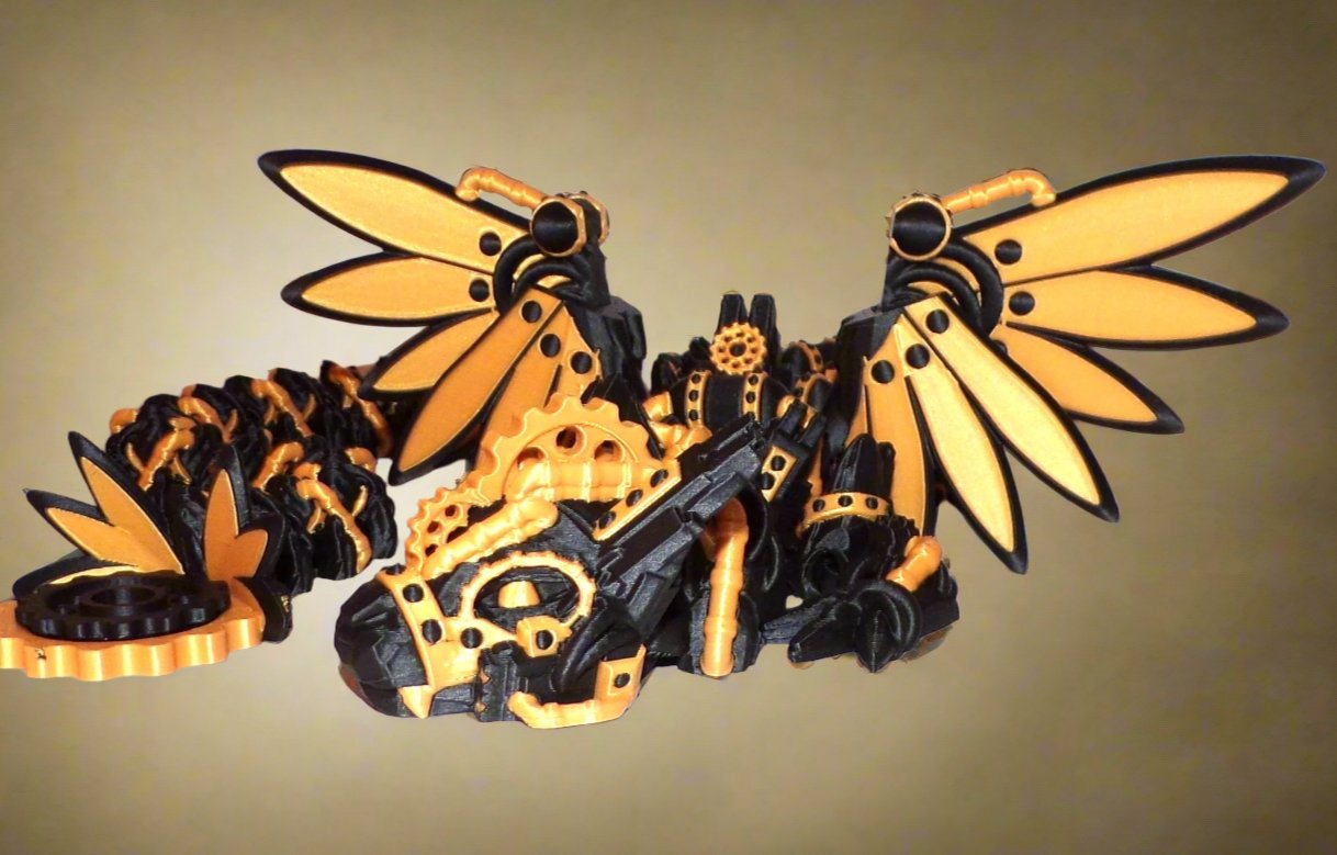 Steam Punk Dragon: 3D Printed Articulated Fidget Toy-Available in Winged or Wingless - Wonderland 3D Printing
