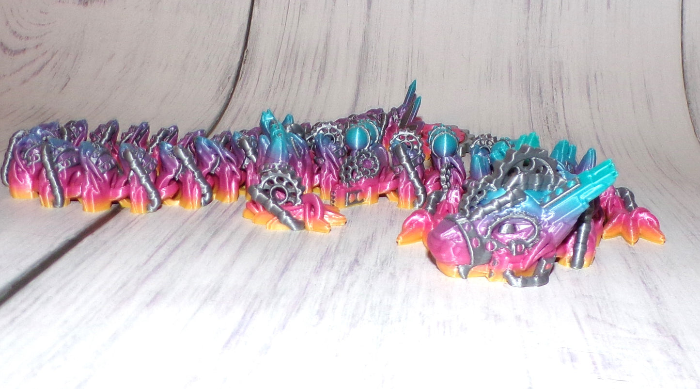 Steam Punk Dragon: 3D Printed Articulated Fidget Toy-Available in Winged or Wingless - Wonderland 3D Printing