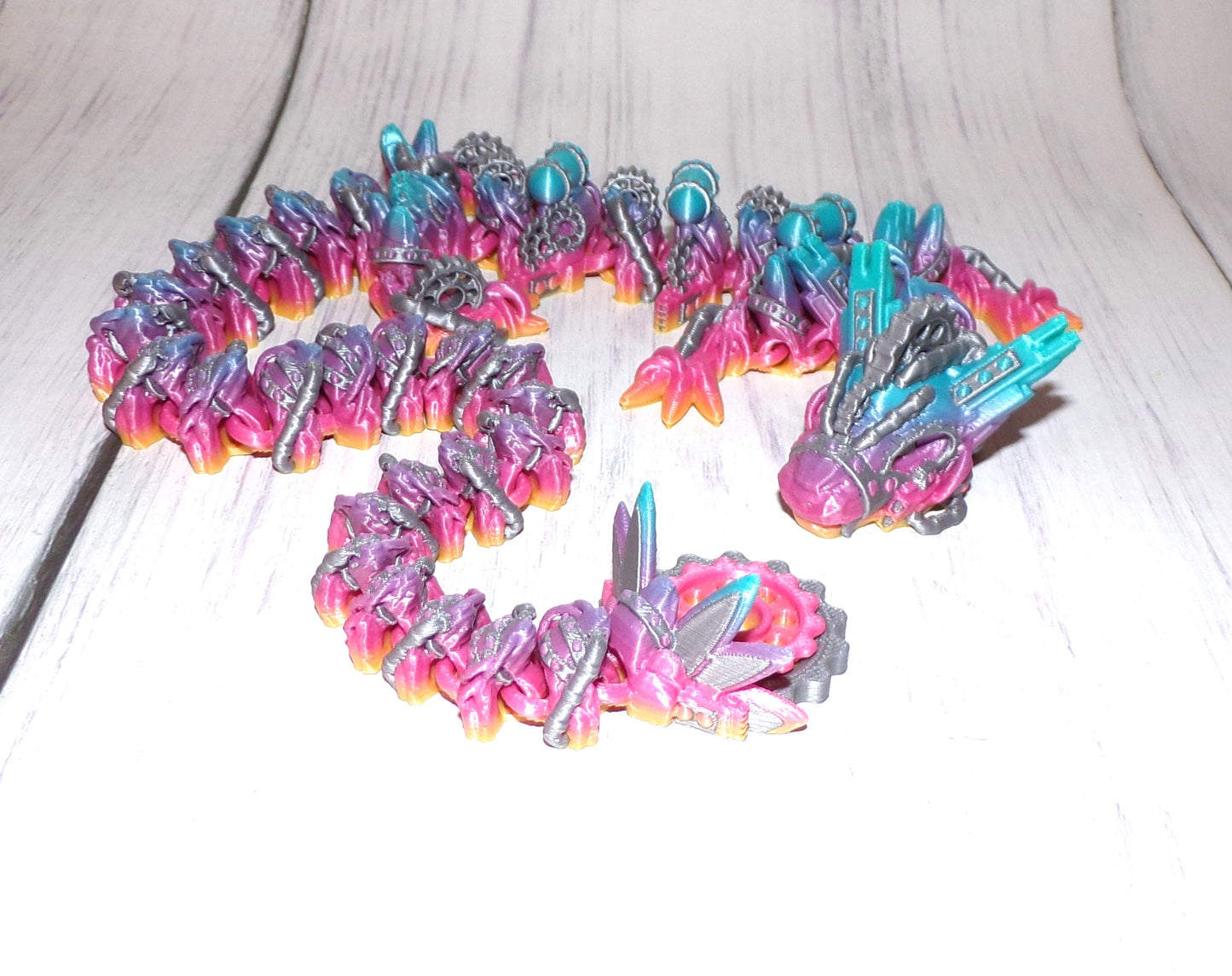 Steam Punk Dragon: 3D Printed Articulated Fidget Toy-Available in Winged or Wingless - Wonderland 3D Printing