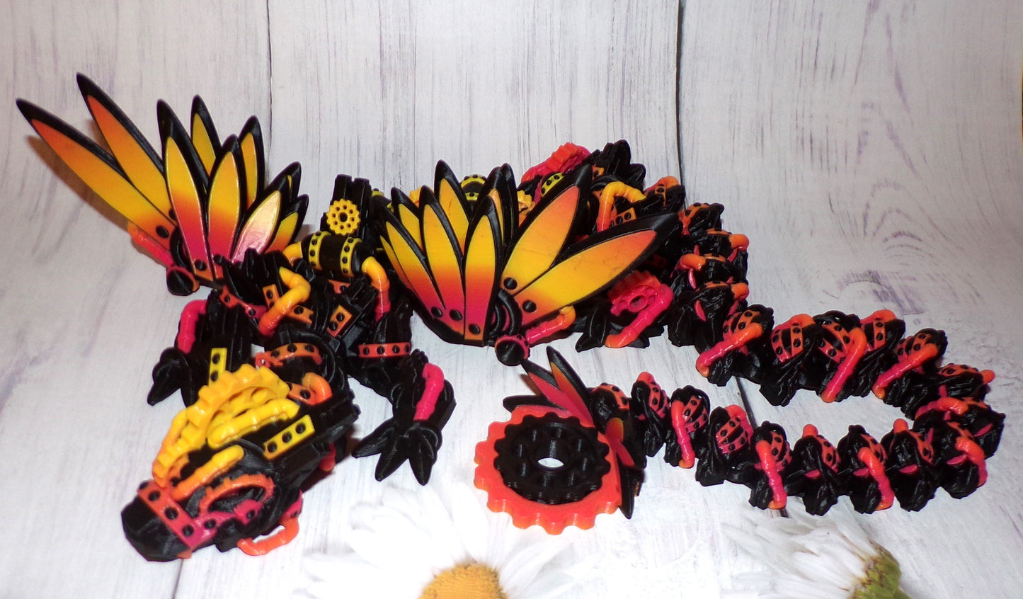 Steam Punk Dragon: 3D Printed Articulated Fidget Toy-Available in Winged or Wingless - Wonderland 3D Printing