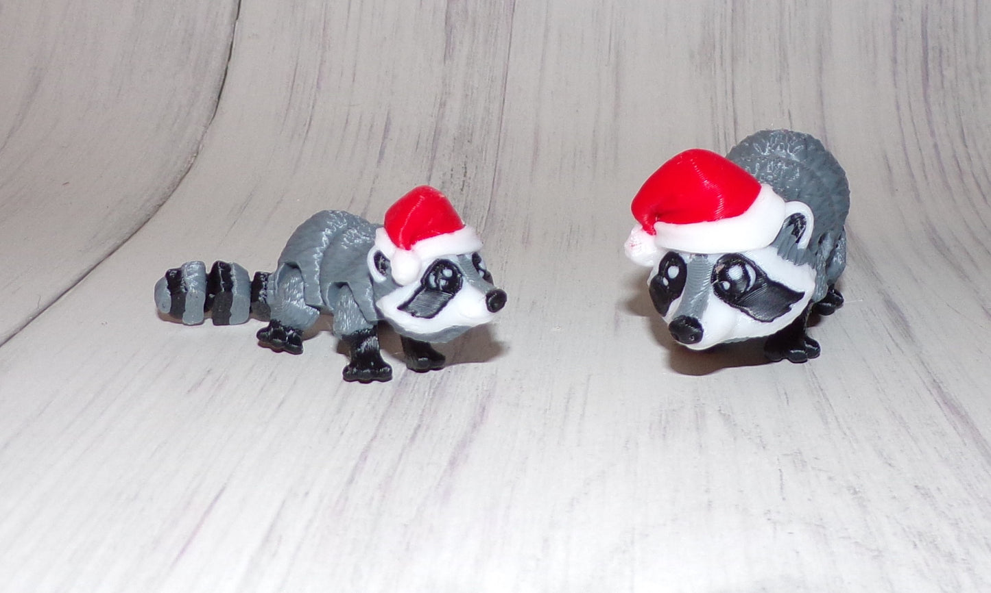 Raccoon and Santa Hat Raccoon 3D Printed Articulated Figurine - Wonderland 3D Printing