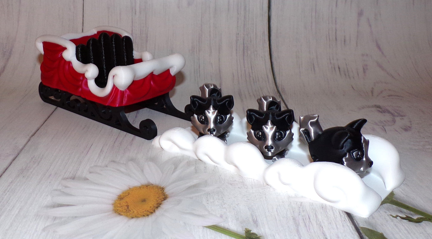 Santa, Sleigh, Snow, and 3 Reindeer Puffling Scene or Sold Separately 3d Printed - Wonderland 3D Printing