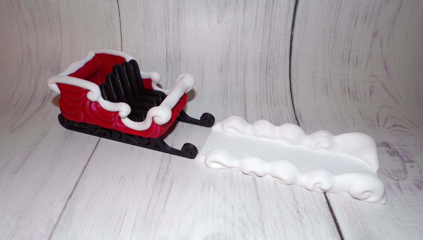 Santa, Sleigh, Snow, and 3 Reindeer Puffling Scene or Sold Separately 3d Printed - Wonderland 3D Printing