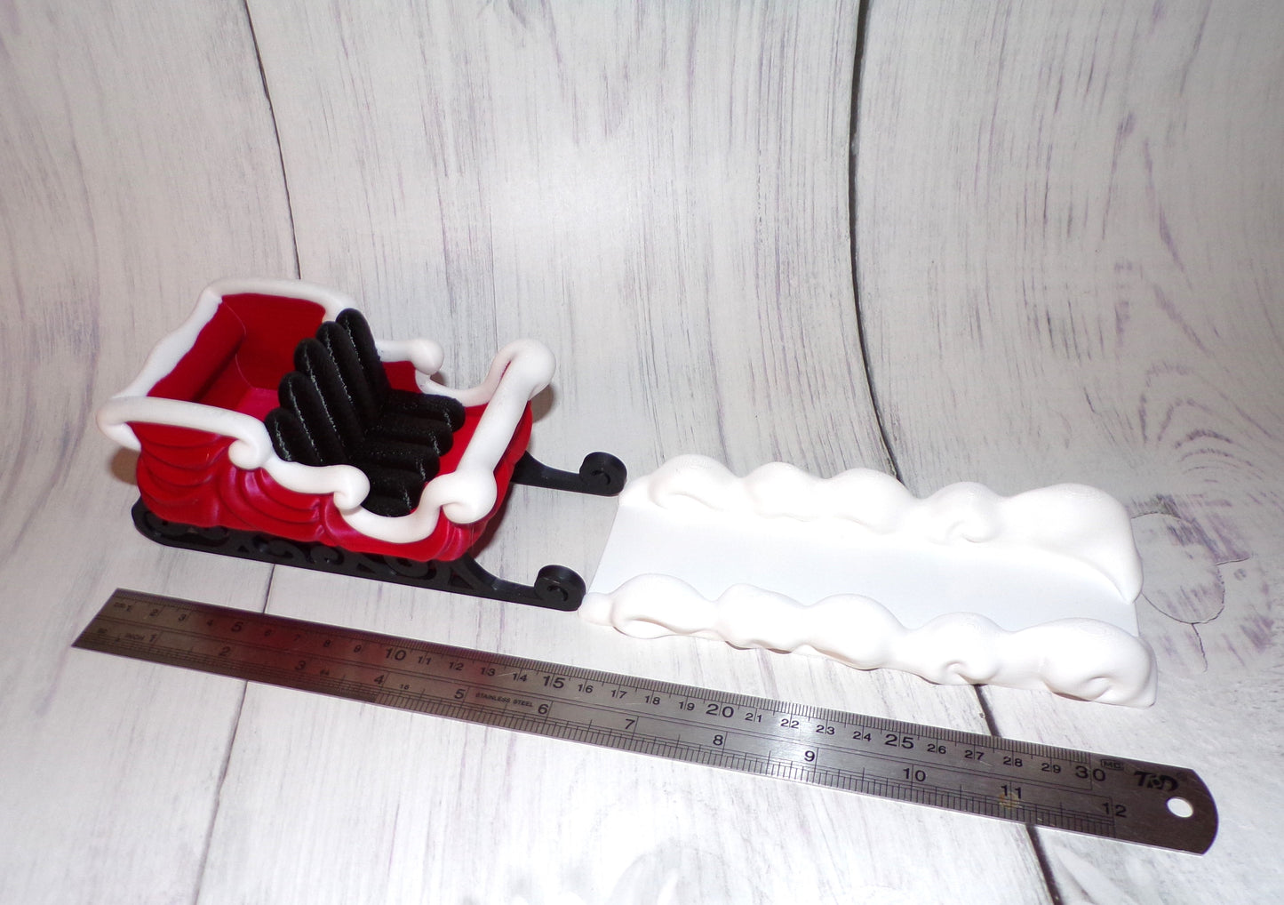 Santa, Sleigh, Snow, and 3 Reindeer Puffling Scene or Sold Separately 3d Printed - Wonderland 3D Printing