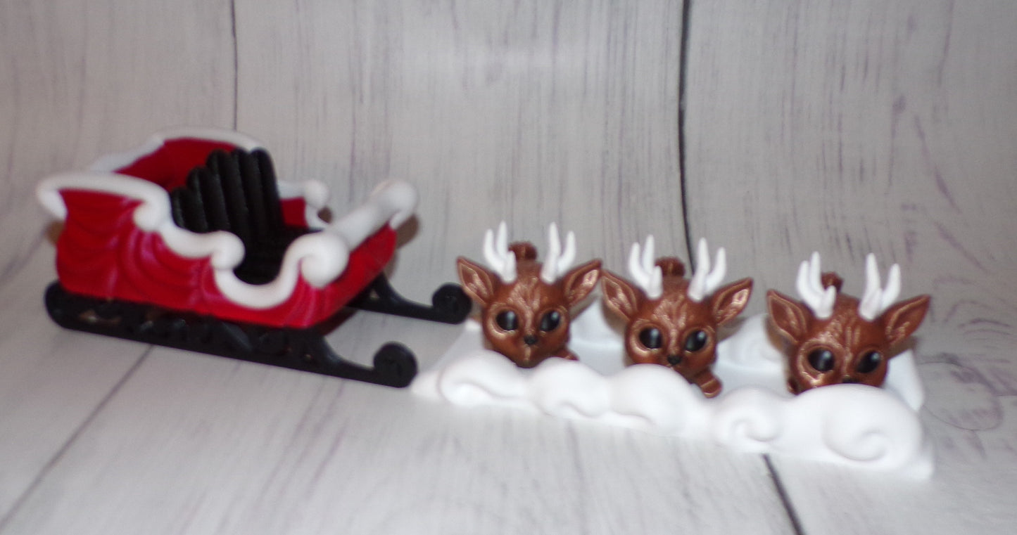 Santa, Sleigh, Snow, and 3 Reindeer Puffling Scene or Sold Separately 3d Printed - Wonderland 3D Printing