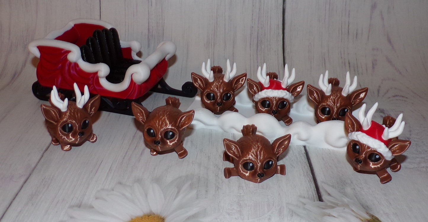 Santa, Sleigh, Snow, and 3 Reindeer Puffling Scene or Sold Separately 3d Printed - Wonderland 3D Printing