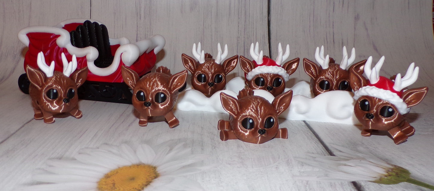 Santa, Sleigh, Snow, and 3 Reindeer Puffling Scene or Sold Separately 3d Printed - Wonderland 3D Printing