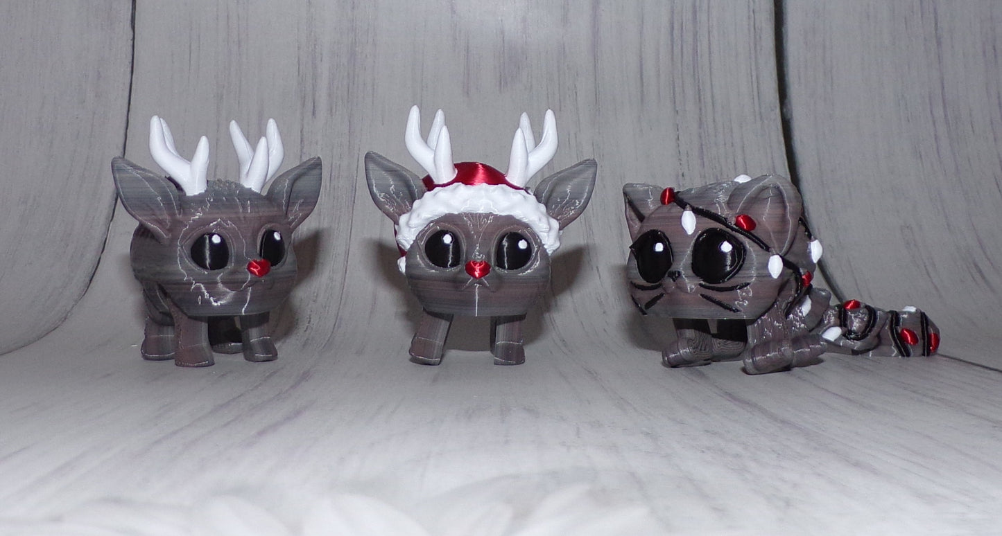 Santa, Sleigh, Snow, and 3 Reindeer Puffling Scene or Sold Separately 3d Printed - Wonderland 3D Printing