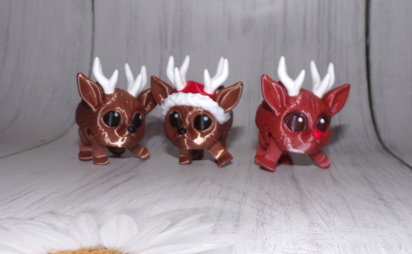 Santa, Sleigh, Snow, and 3 Reindeer Puffling Scene or Sold Separately 3d Printed - Wonderland 3D Printing