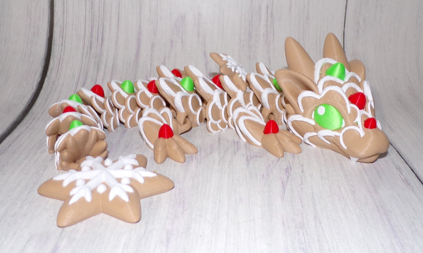 Gingerbread Dragon or Baby Gingerbread Dragon 3D Printed Articulated