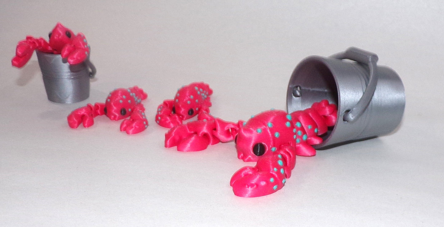 Crystal Crab or Lobster with Pail Articulated 3d Printed Figurine - Wonderland 3D Printing