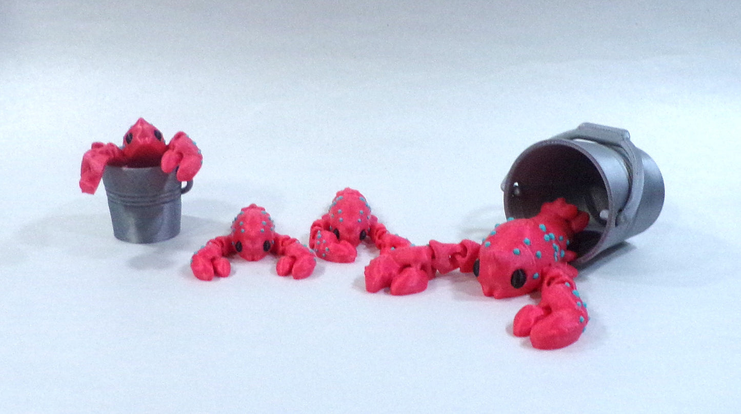 Crystal Crab or Lobster with Pail Articulated 3d Printed Figurine - Wonderland 3D Printing