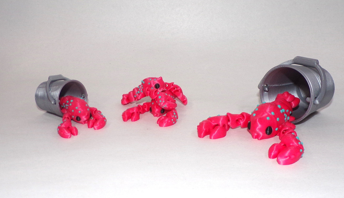 Crystal Crab or Lobster with Pail Articulated 3d Printed Figurine - Wonderland 3D Printing