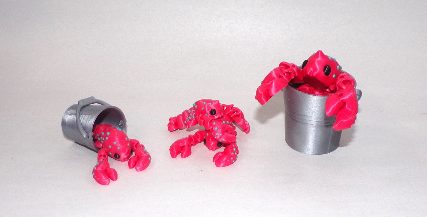 Crystal Crab or Lobster with Pail Articulated 3d Printed Figurine - Wonderland 3D Printing