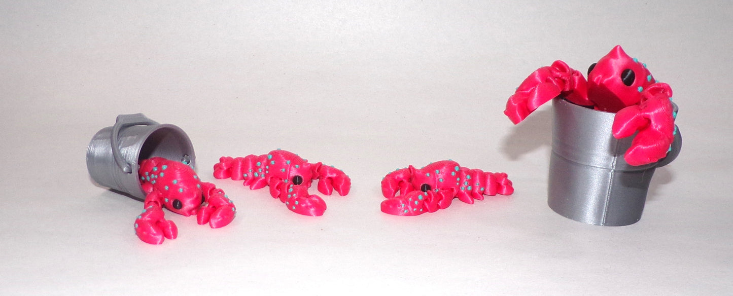 Crystal Crab or Lobster with Pail Articulated 3d Printed Figurine - Wonderland 3D Printing