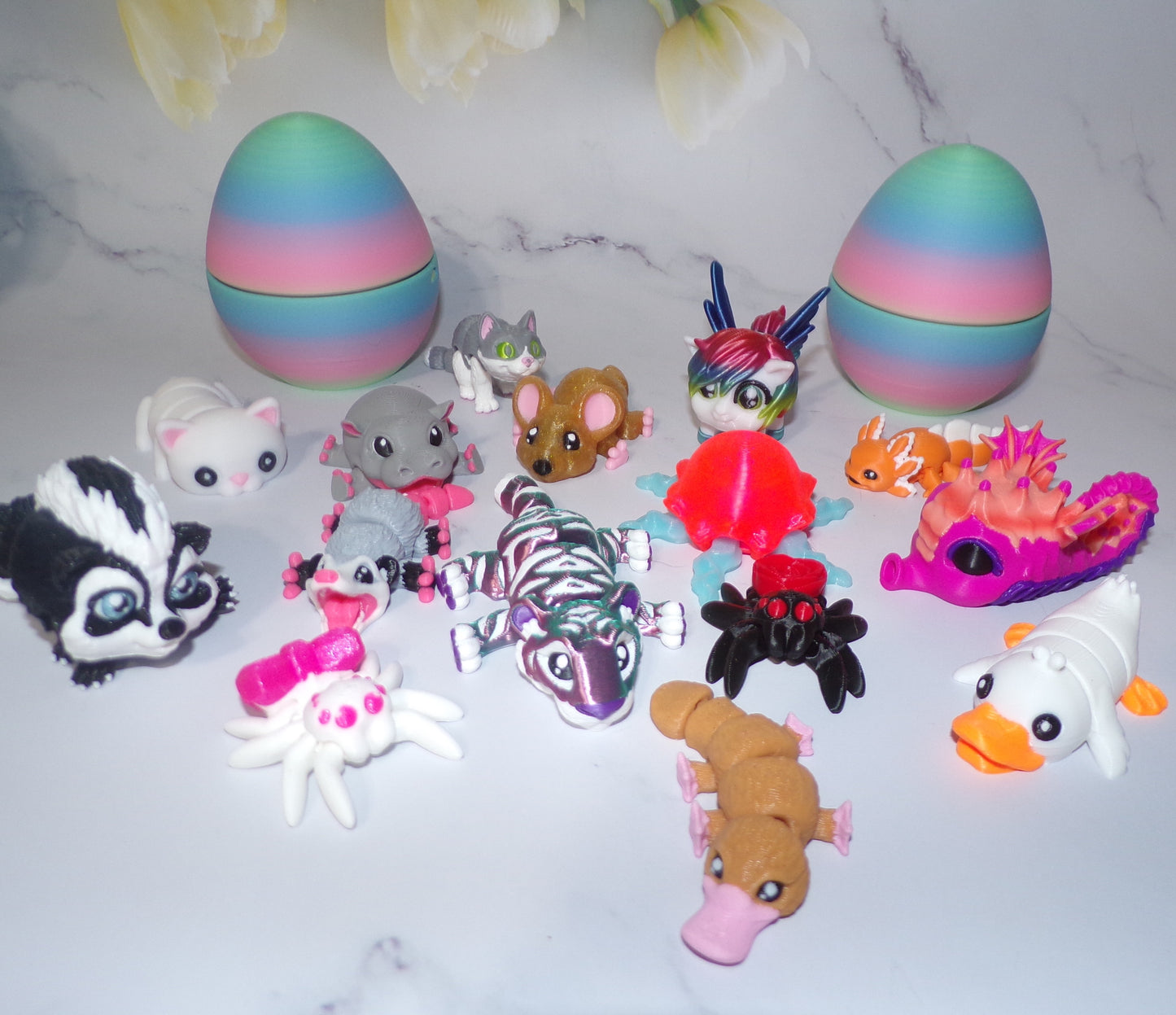 10 Pack Mystery Mini Animal Packs-3D Printed Articulating Figurines-Unique and fun designs Includes Mystery Egg-Stress Relief