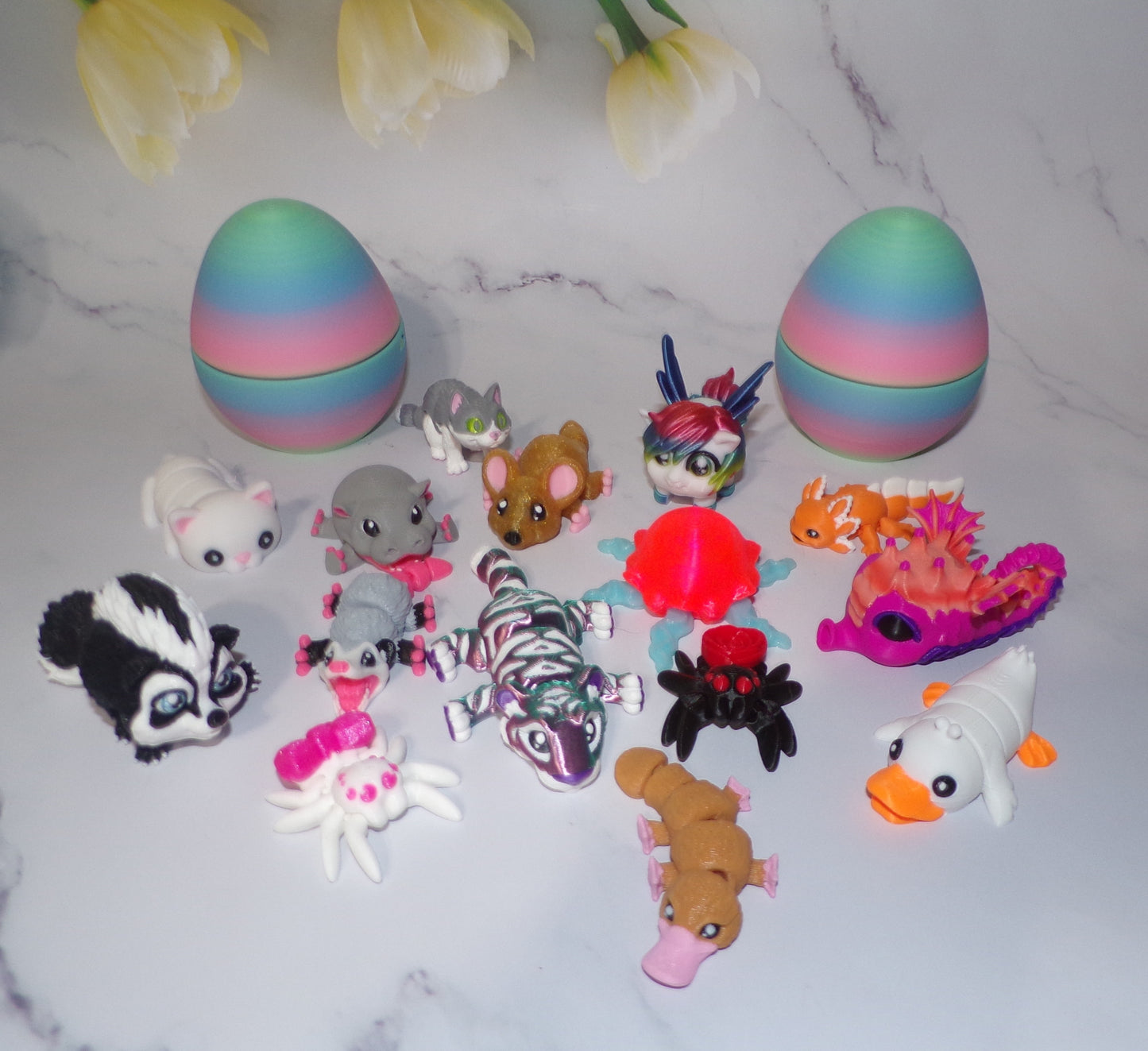 10 Pack Mystery Mini Animal Packs-3D Printed Articulating Figurines-Unique and fun designs Includes Mystery Egg-Stress Relief