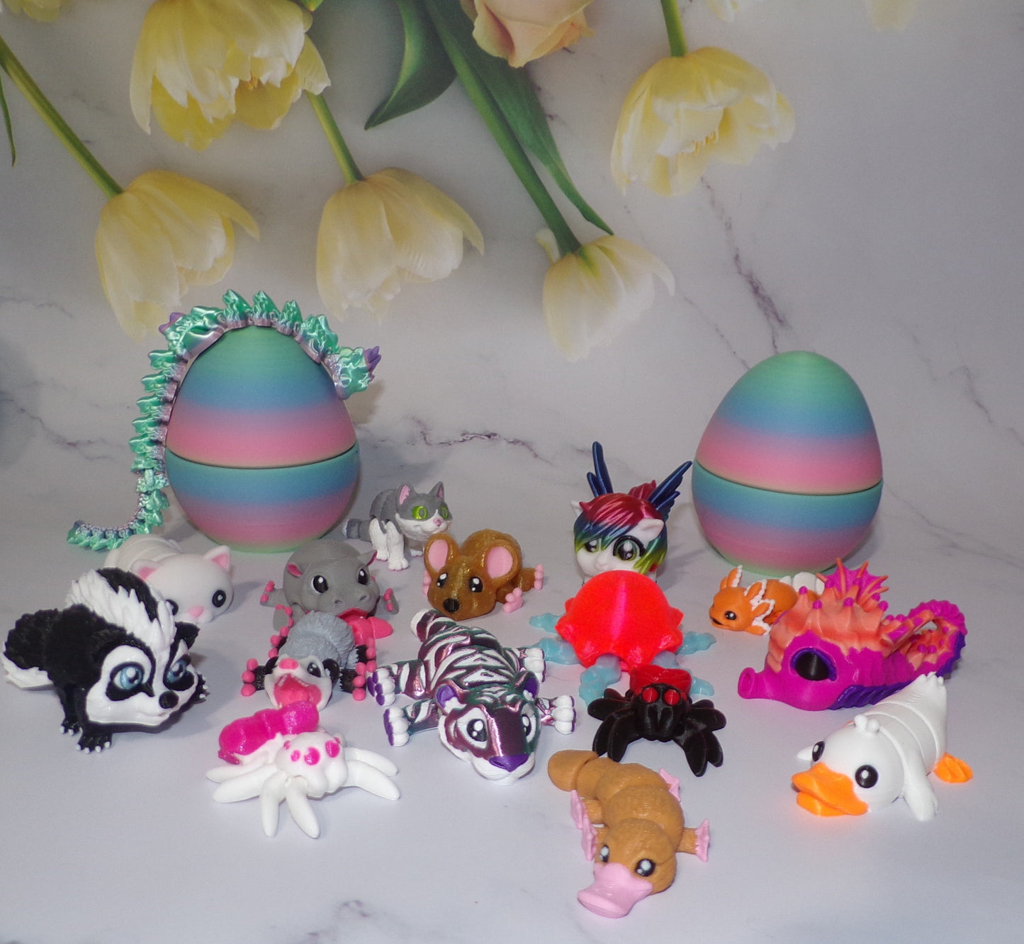 10 Pack Mystery Mini Animal Packs-3D Printed Articulating Figurines-Unique and fun designs Includes Mystery Egg-Stress Relief