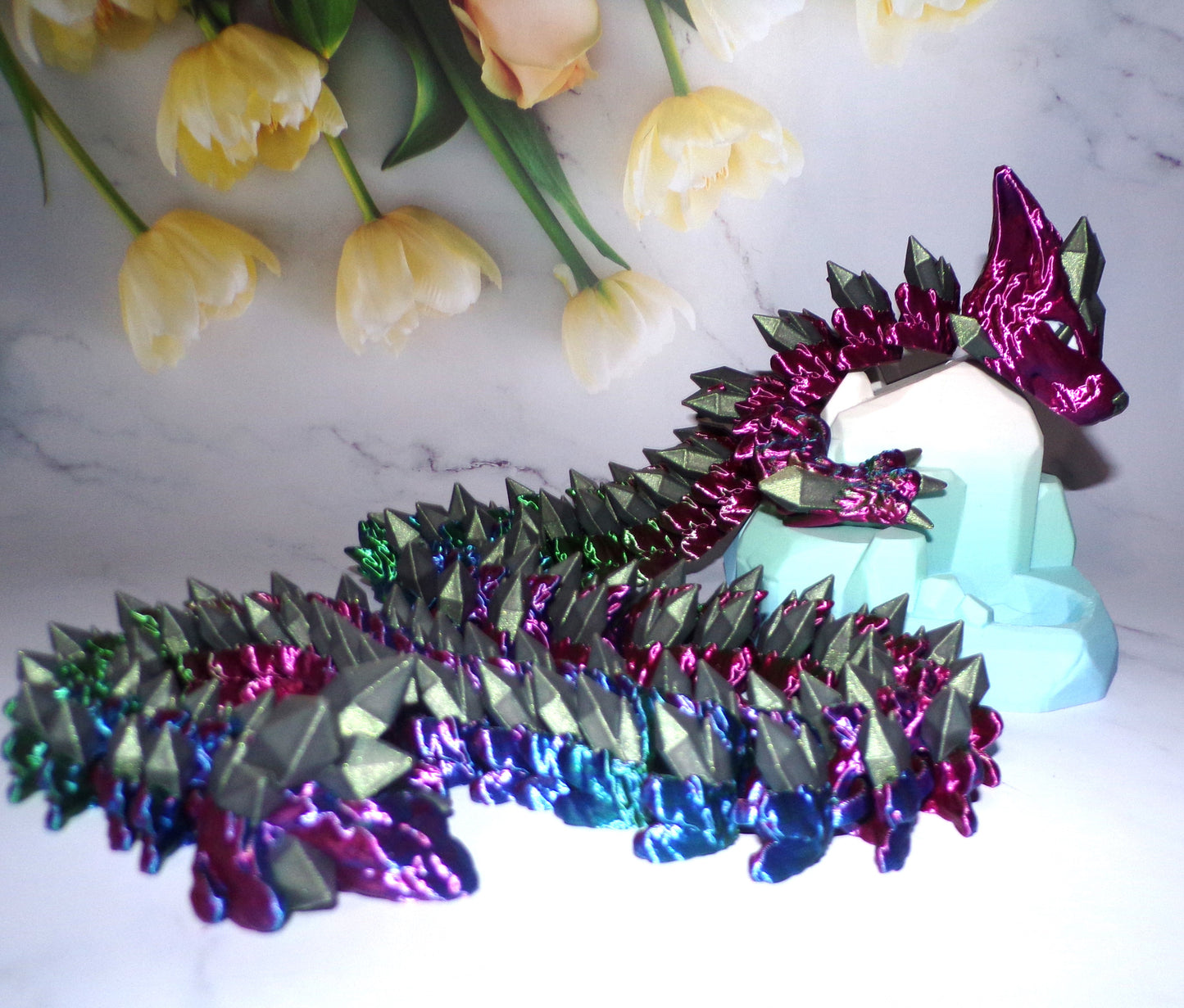 Crystal Wolf Dragon Winged or Wingless 3D Printed Articulated Figurine