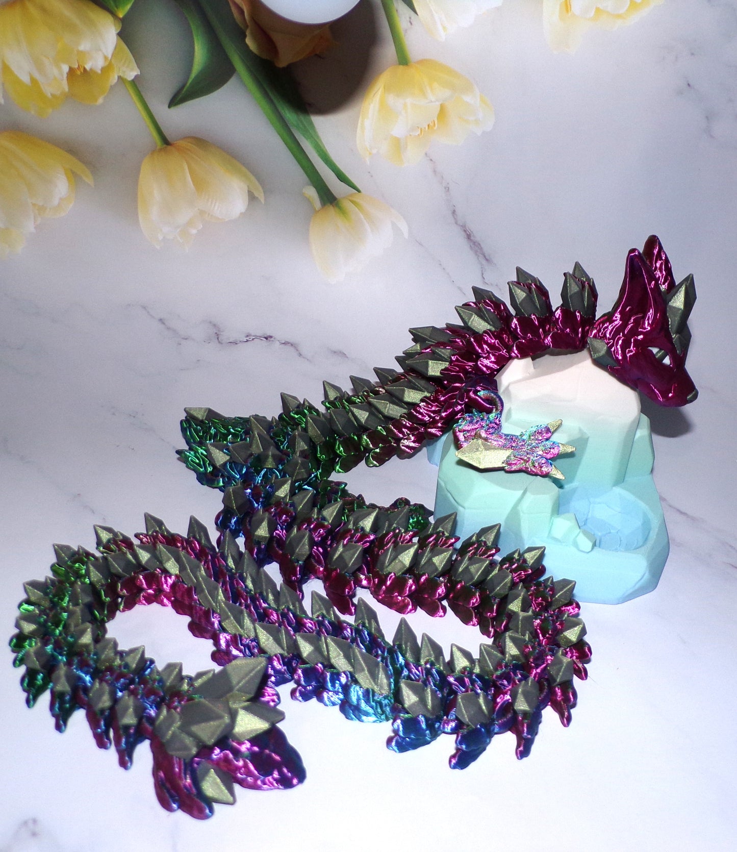 Crystal Wolf Dragon Winged or Wingless 3D Printed Articulated Figurine