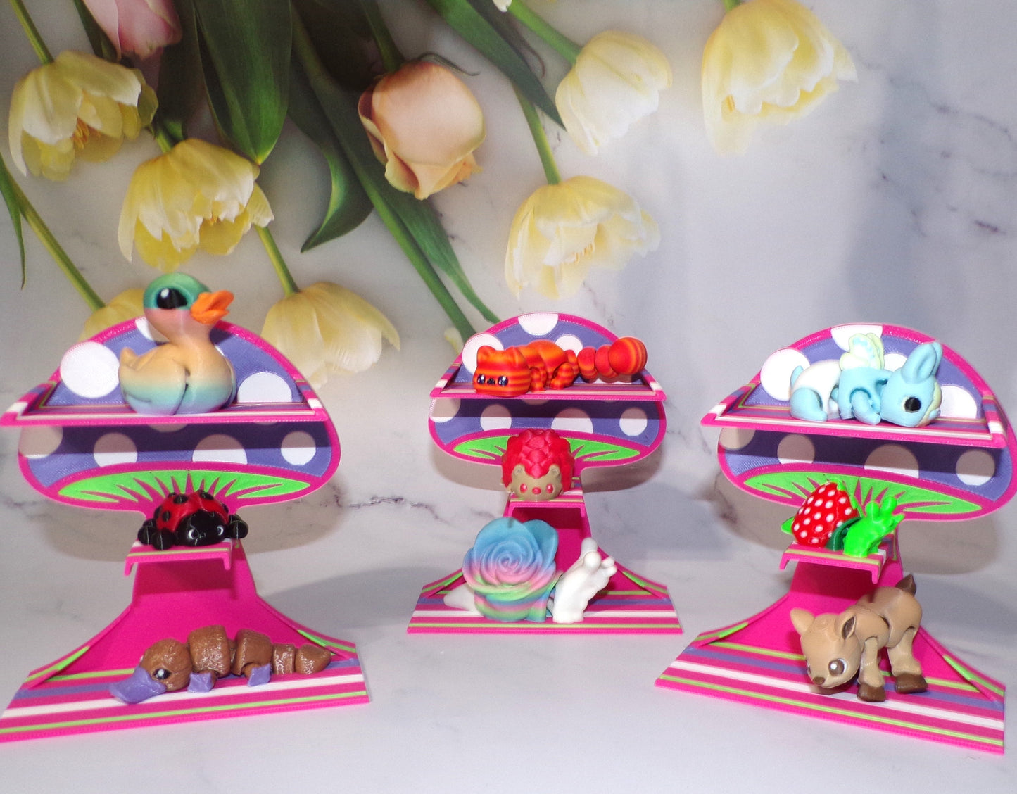 3-Tier Mushroom Shelf to hold minis, 3D Printed Free Standing Shelf - Wonderland 3D Printing
