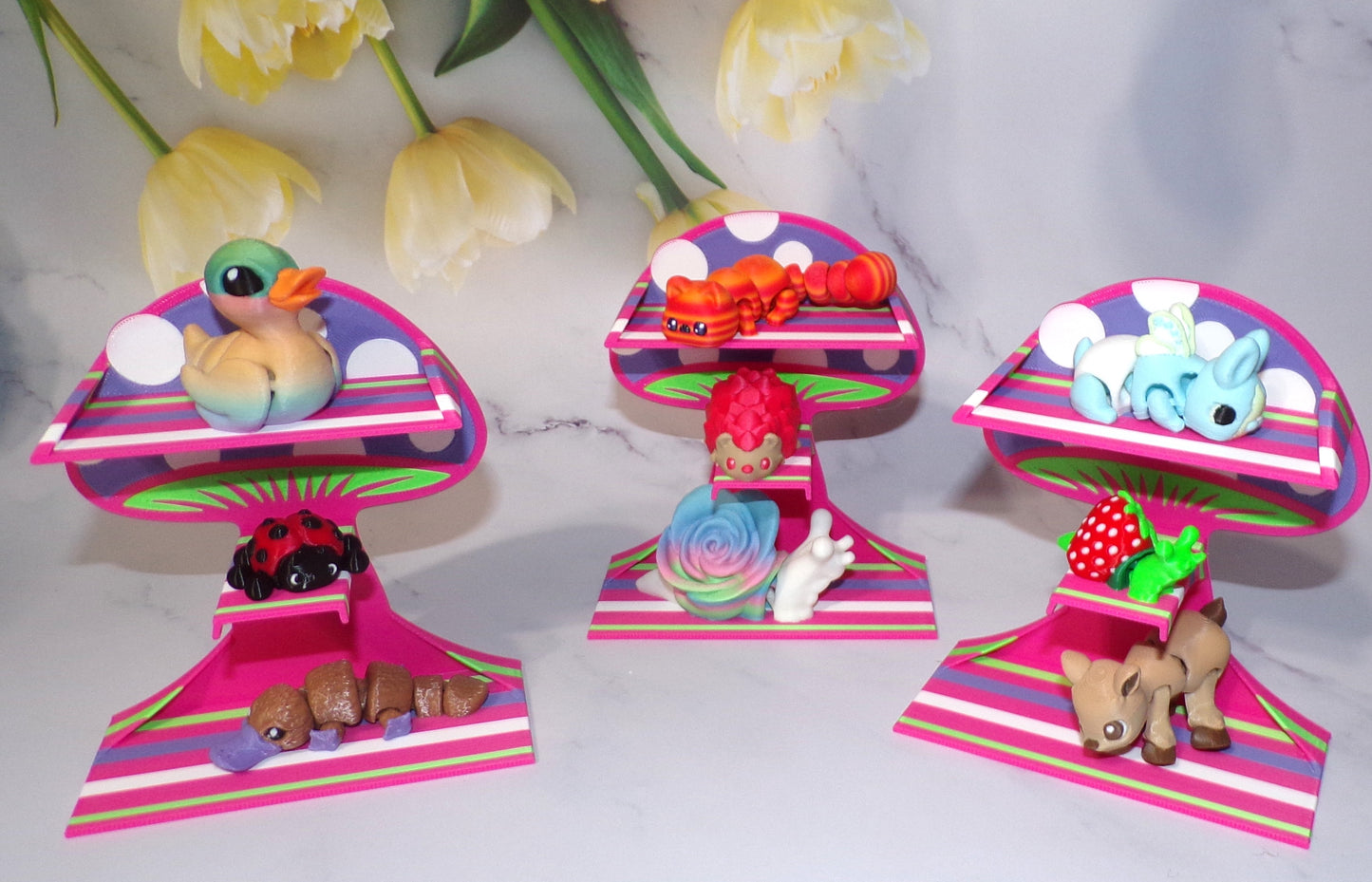 3-Tier Mushroom Shelf to hold minis, 3D Printed Free Standing Shelf - Wonderland 3D Printing