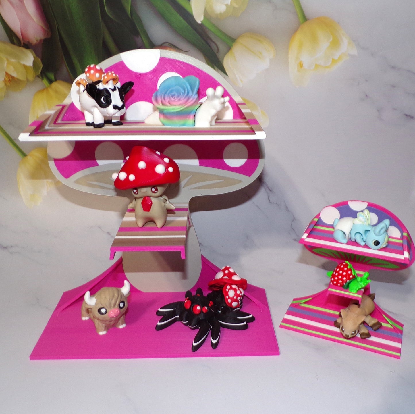 3-Tier Mushroom Shelf to hold minis, 3D Printed Free Standing Shelf - Wonderland 3D Printing