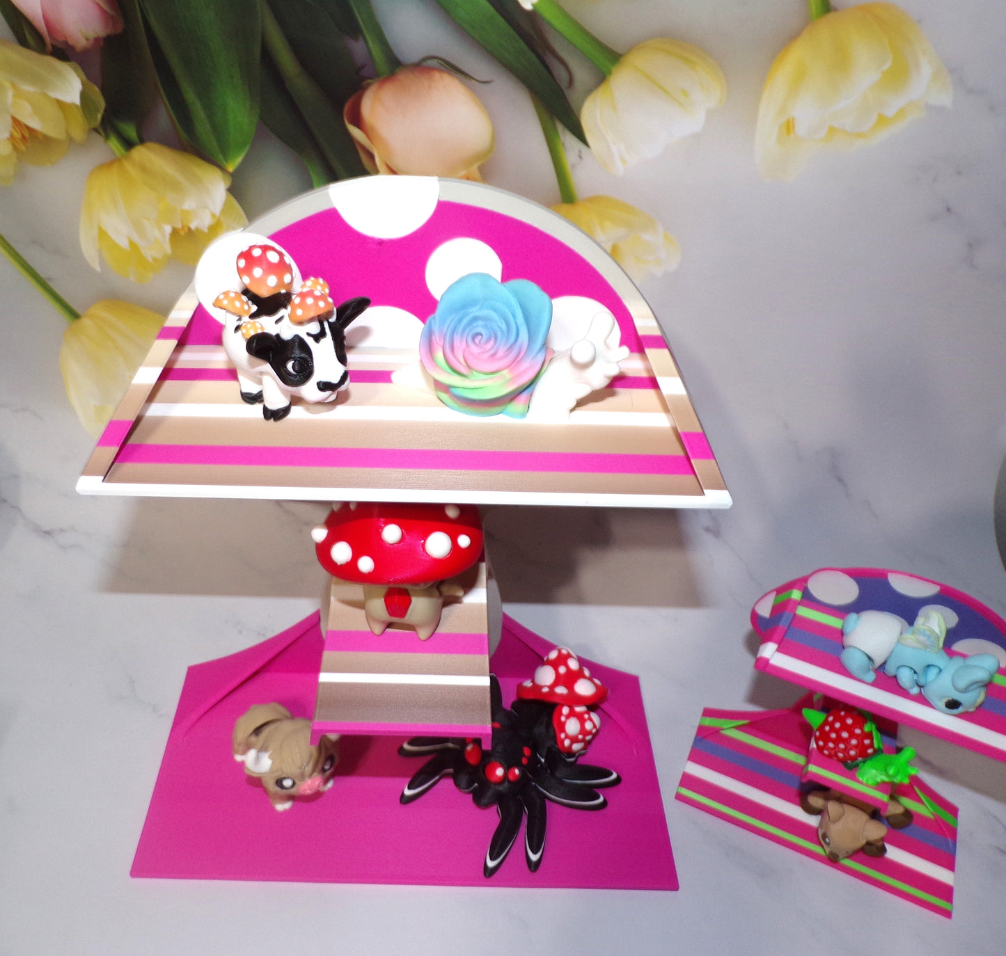 3-Tier Mushroom Shelf to hold minis, 3D Printed Free Standing Shelf - Wonderland 3D Printing