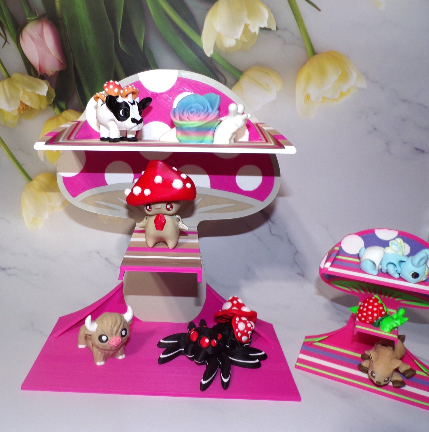 3-Tier Mushroom Shelf to hold minis, 3D Printed Free Standing Shelf - Wonderland 3D Printing
