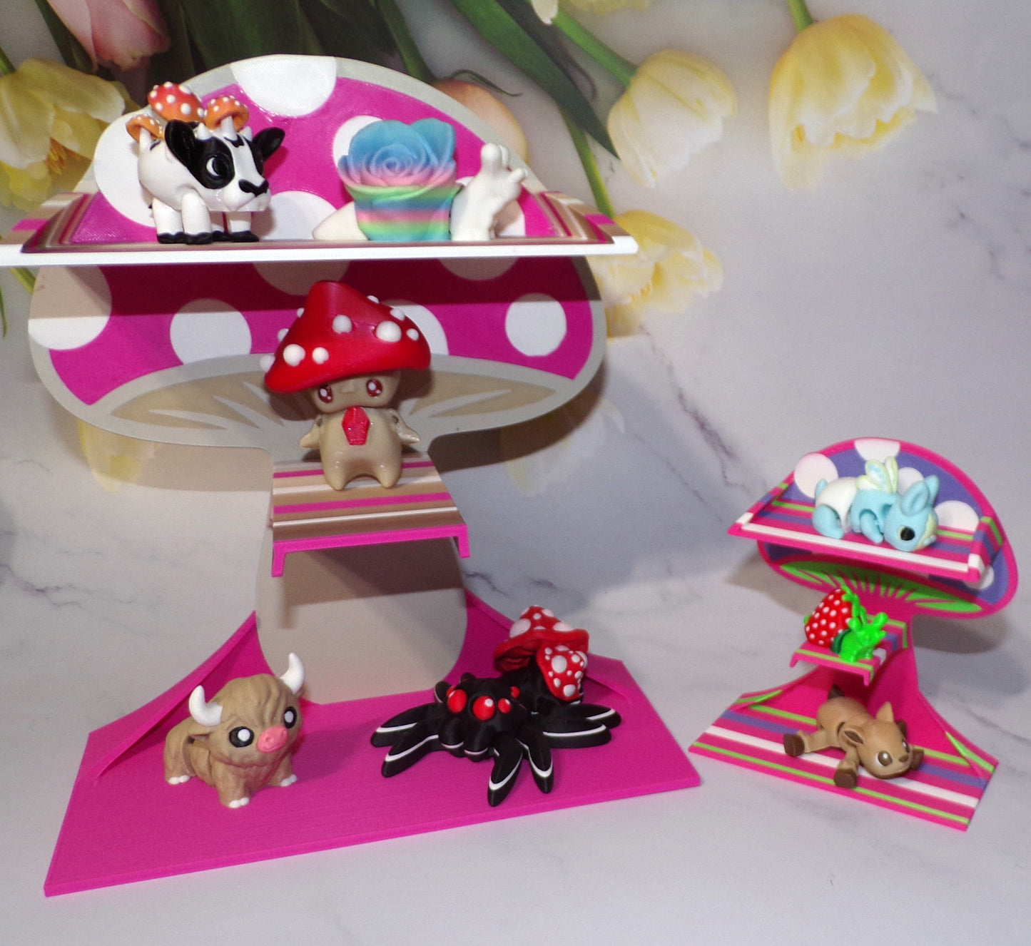 3-Tier Mushroom Shelf to hold minis, 3D Printed Free Standing Shelf - Wonderland 3D Printing