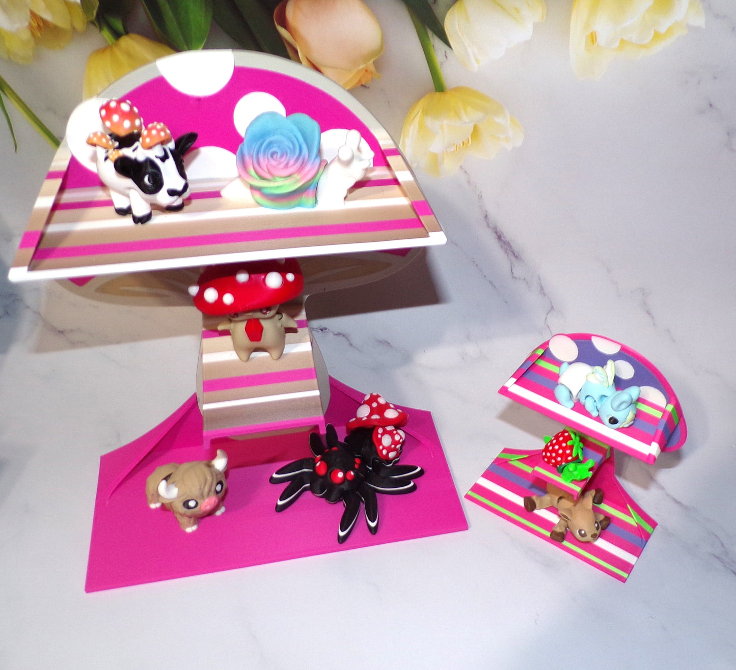 3-Tier Mushroom Shelf to hold minis, 3D Printed Free Standing Shelf - Wonderland 3D Printing
