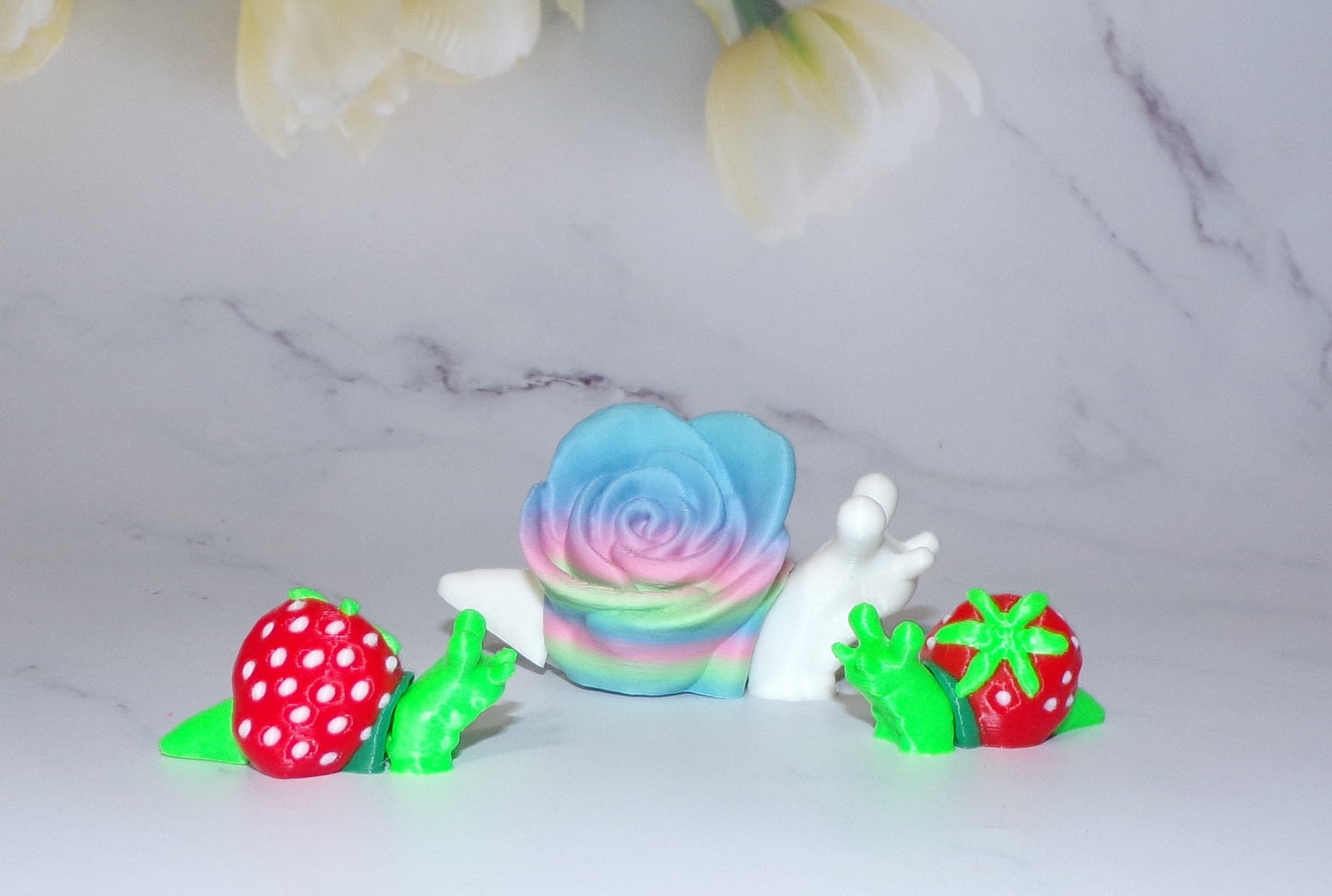 Snails-Rose, Strawberry or Chocolate Covered Strawberry 3D Printed Articulated Figurine - Wonderland 3D Printing