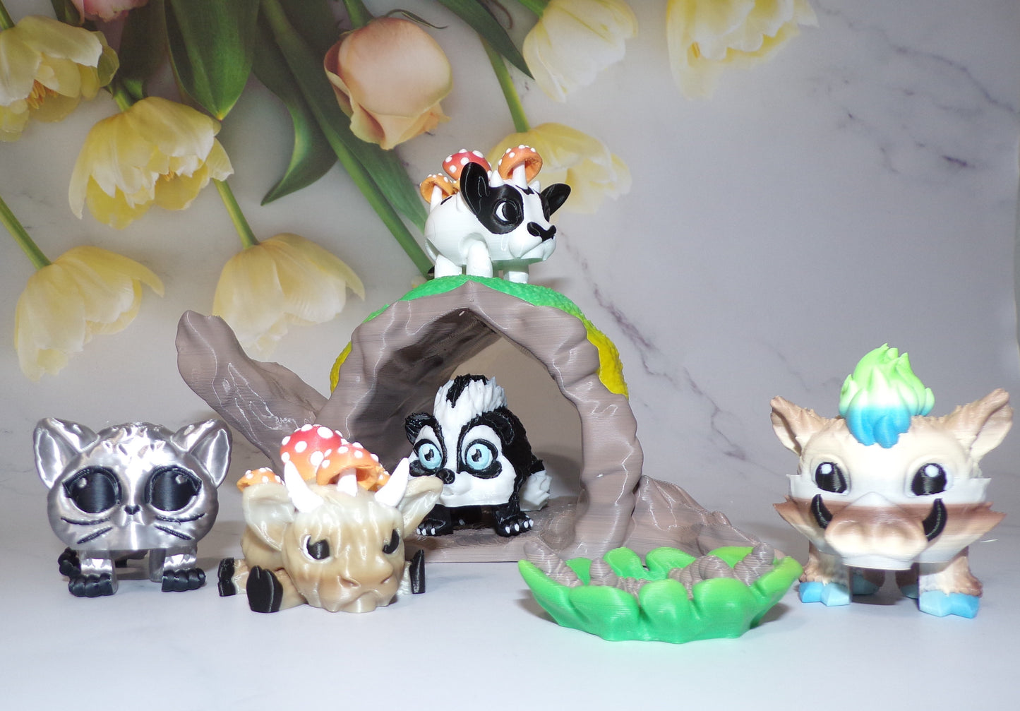 Fallen Log, Tree Stump, Bamboo Base for Pufflings 3d Printed Figurine - Wonderland 3D Printing