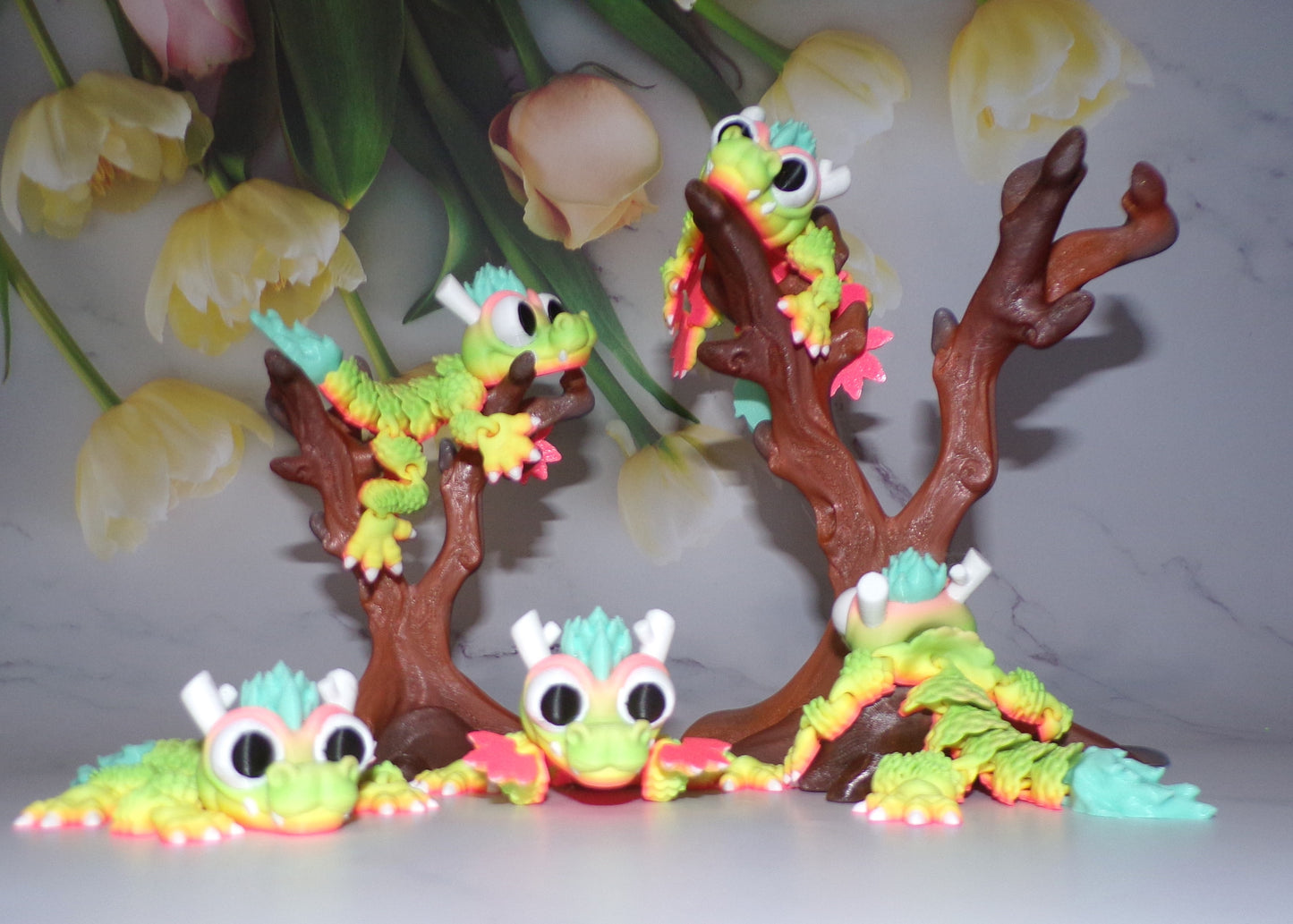 Mini Chinese Baby Dragon with Spooky Tree Options 3d Printed Articulated Toys - Wonderland 3D Printing