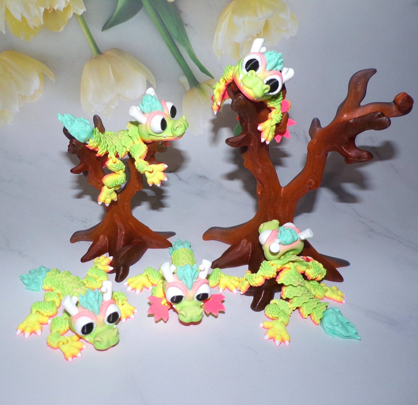 Mini Chinese Baby Dragon with Spooky Tree Options 3d Printed Articulated Toys - Wonderland 3D Printing