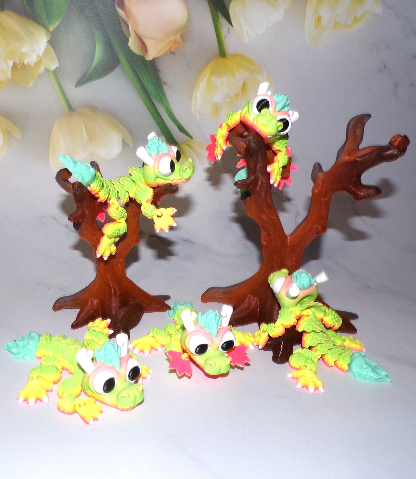 Mini Chinese Baby Dragon with Spooky Tree Options 3d Printed Articulated Toys - Wonderland 3D Printing