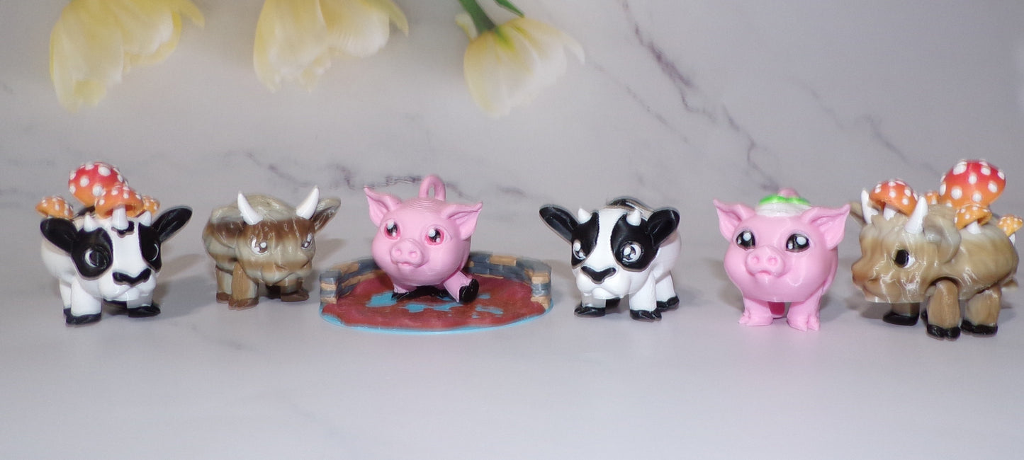 Egg and Ham Piggy, Piggy, Highland Cow, Holstein Cow or Bull Puff Articulated 3d Printed Figurine