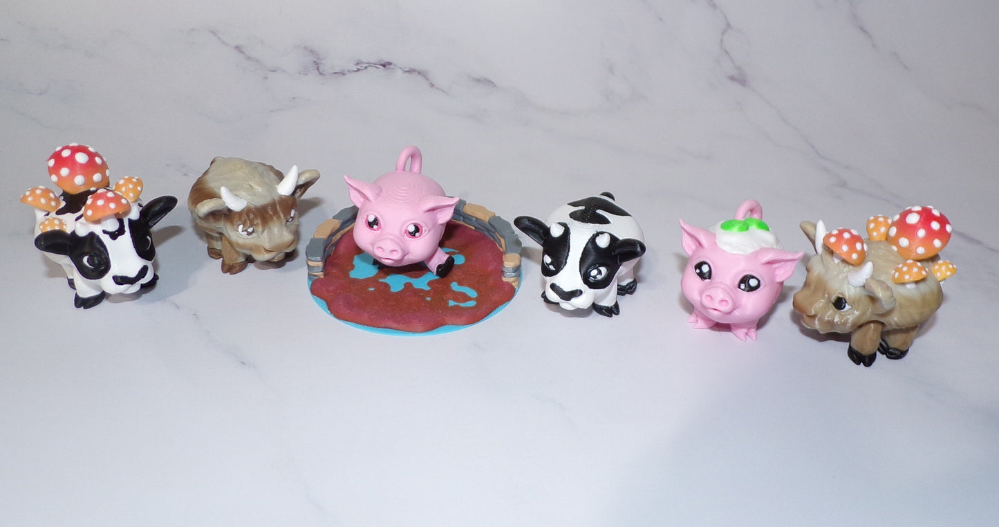 Egg and Ham Piggy, Piggy, Highland Cow, Holstein Cow or Bull Puff Articulated 3d Printed Figurine
