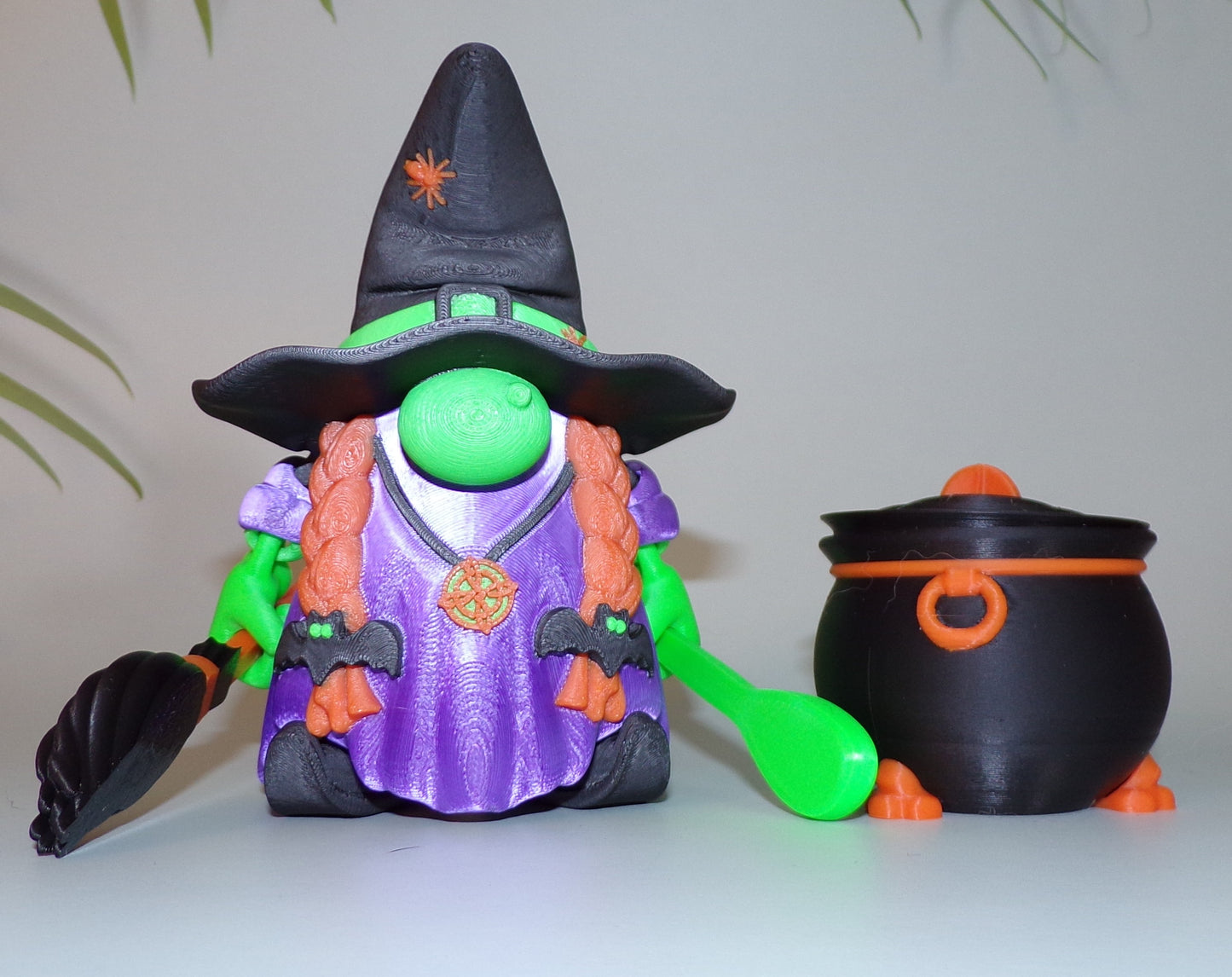 Witch 3D Printed Articulated Figurine comes with pot, spoon and broom - Wonderland 3D Printing