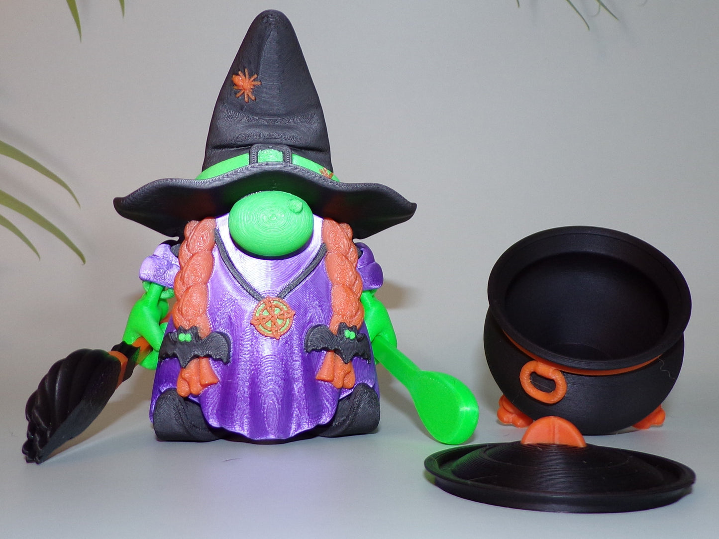 Witch 3D Printed Articulated Figurine comes with pot, spoon and broom - Wonderland 3D Printing