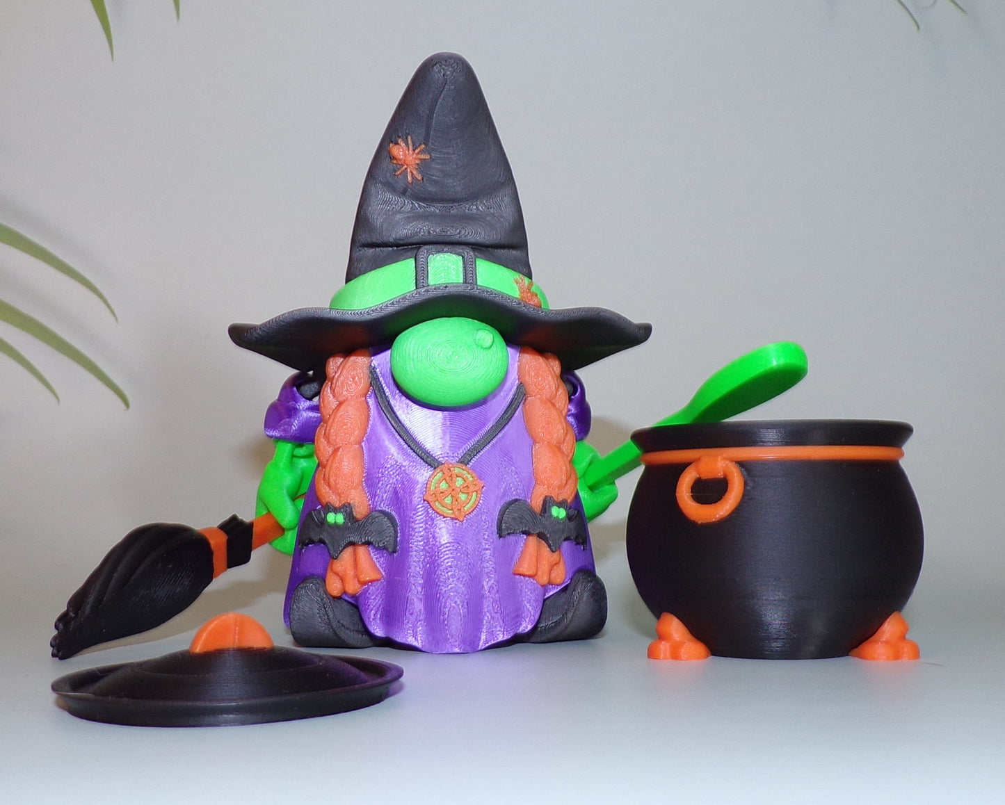 Witch 3D Printed Articulated Figurine comes with pot, spoon and broom - Wonderland 3D Printing