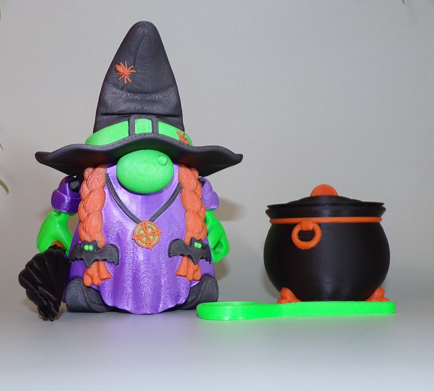 Witch 3D Printed Articulated Figurine comes with pot, spoon and broom - Wonderland 3D Printing