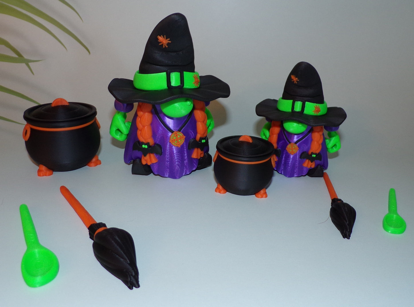 Witch 3D Printed Articulated Figurine comes with pot, spoon and broom - Wonderland 3D Printing