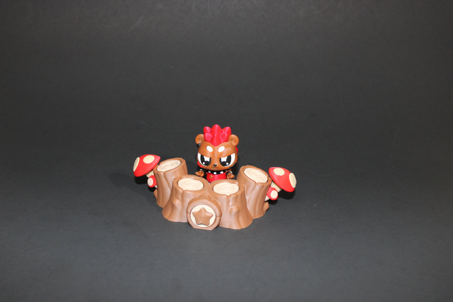 3D-printed Flexi Punk Rock Hedgehog with Stump Drum Set 2.25" Tall - Wonderland 3D Printing